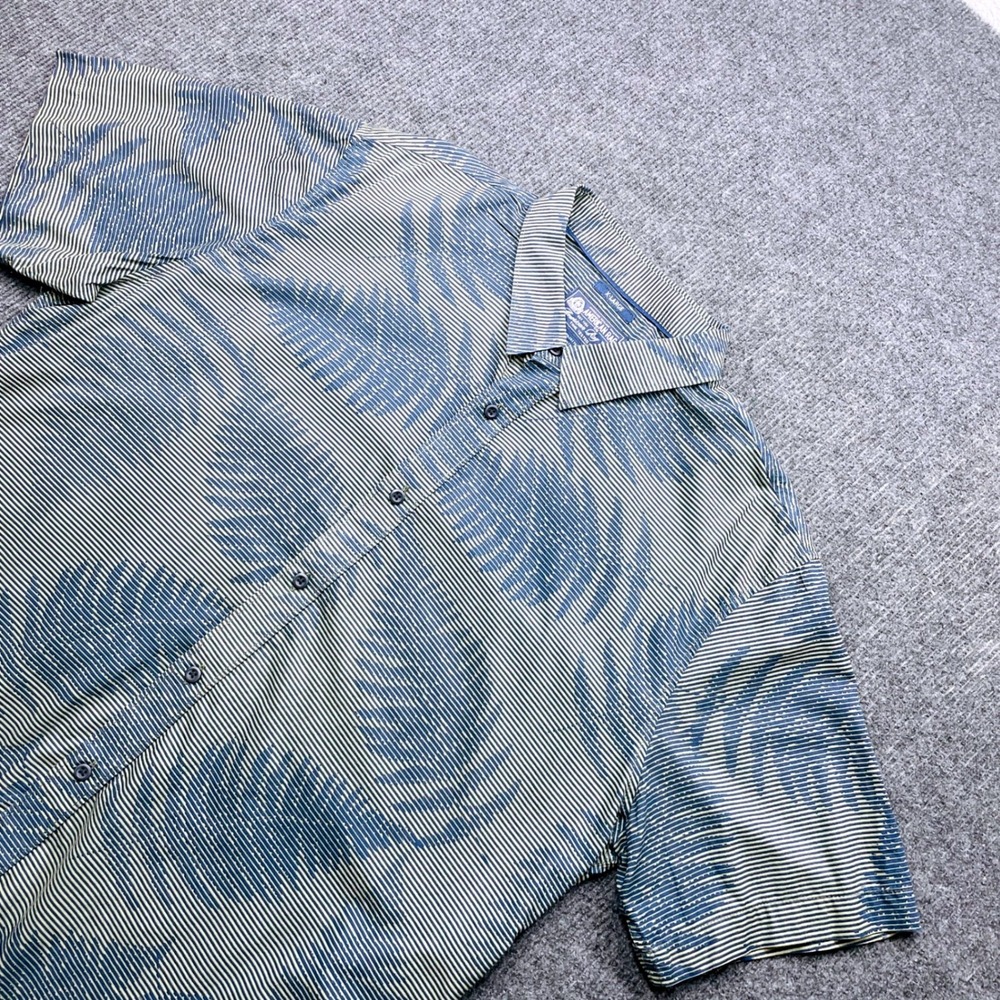 American Rag Mens XL Blue Striped Palm Leaf Button Down Shirt‎ Tropical Summer